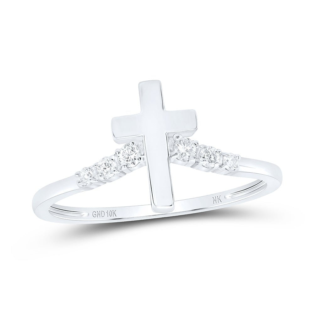 10K White Gold Diamond Gift Cross Ring 1/10 Cttw - Splendid Jewellery