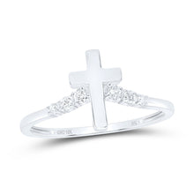 Load image into Gallery viewer, 10K White Gold Diamond Gift Cross Ring 1/10 Cttw - Splendid Jewellery