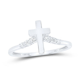 10K White Gold Diamond Gift Cross Ring 1/10 Cttw - Splendid Jewellery