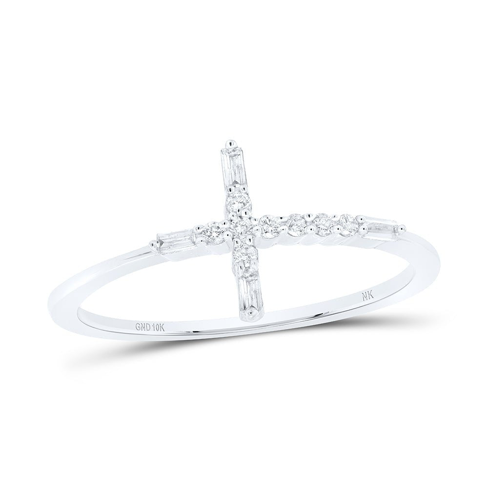 10K White Gold Diamond Gift Cross Ring 1/10 Cttw - Splendid Jewellery