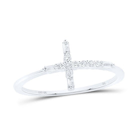 10K White Gold Diamond Gift Cross Ring 1/10 Cttw - Splendid Jewellery