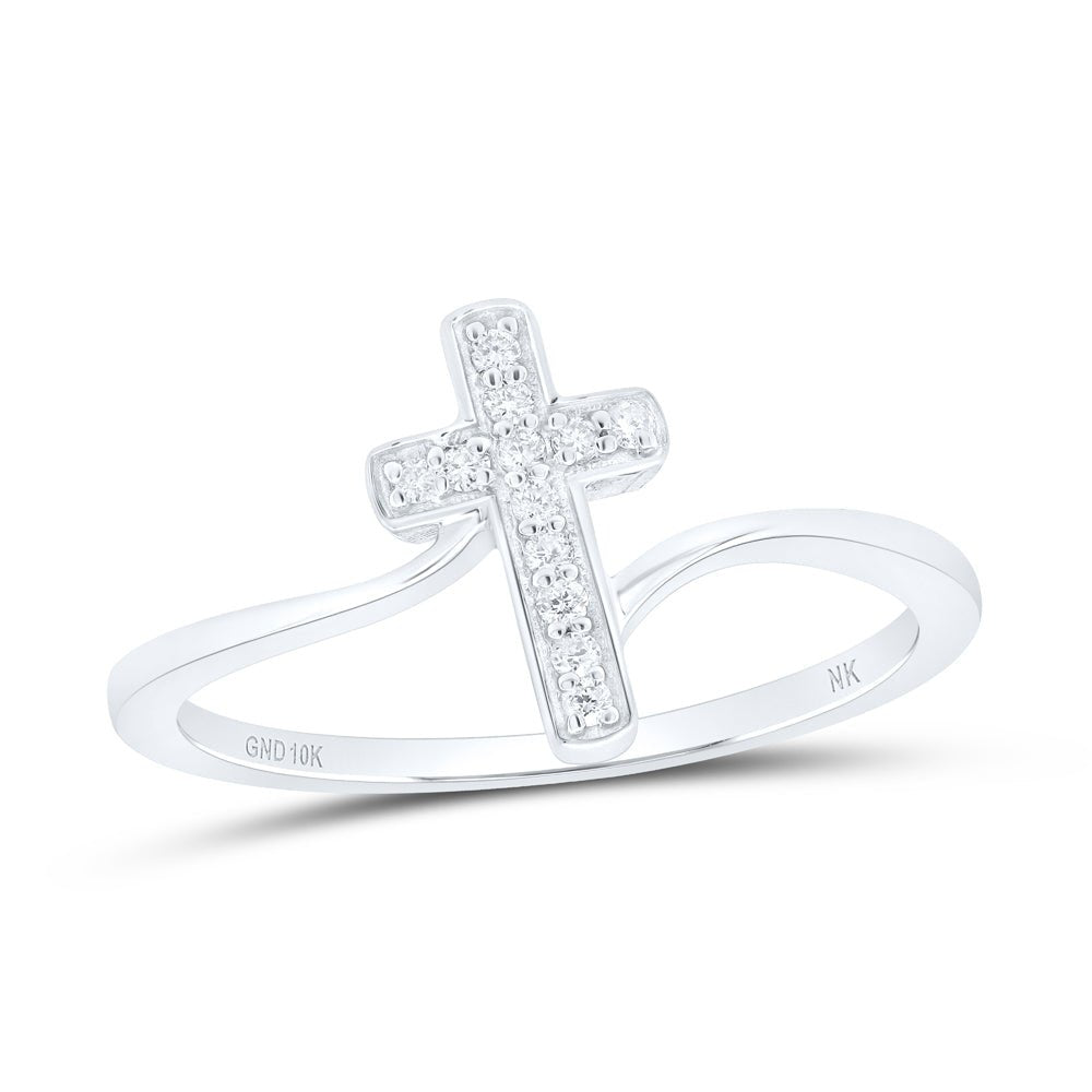 10K White Gold Diamond Gift Cross Ring 1/12 Cttw - Splendid Jewellery