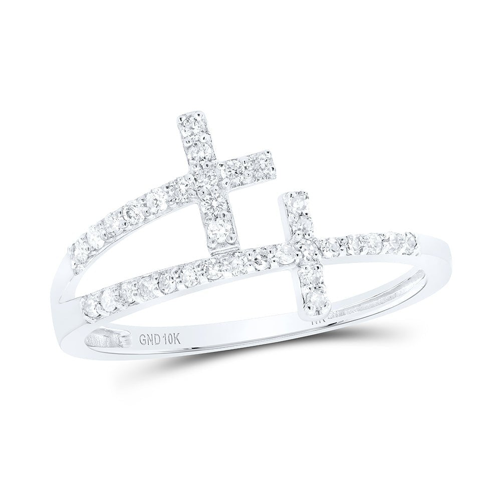 10K White Gold Diamond Gift Cross Ring 1/5 Cttw - Splendid Jewellery