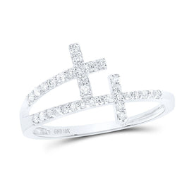 10K White Gold Diamond Gift Cross Ring 1/5 Cttw - Splendid Jewellery