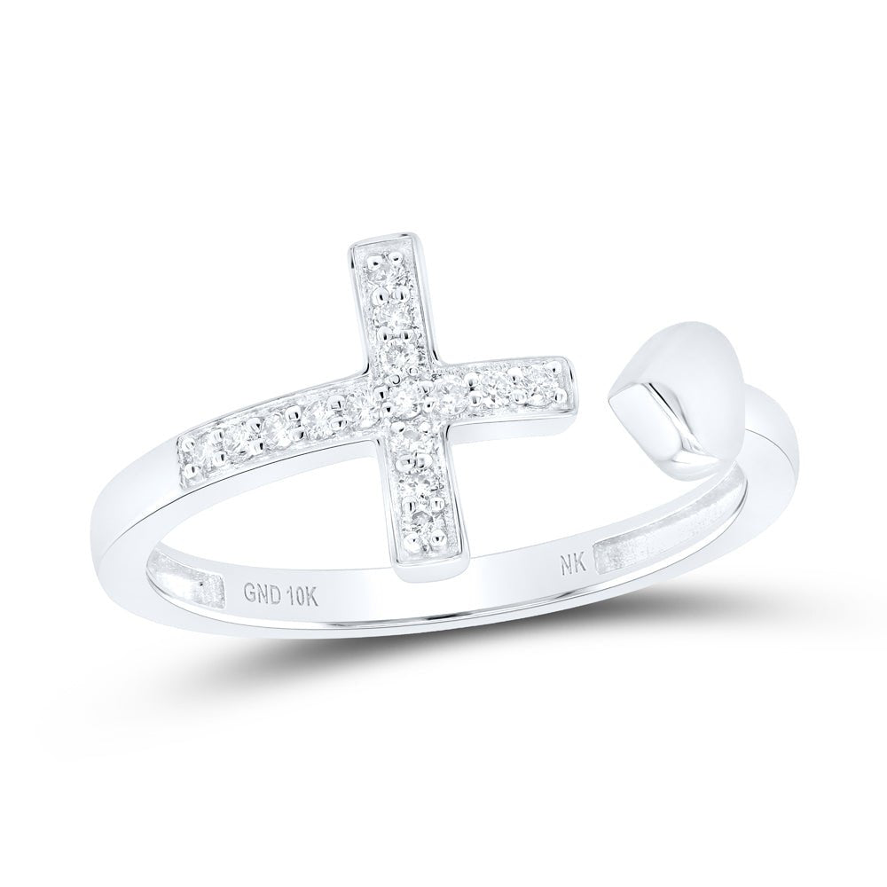 10K White Gold Diamond Gift Heart Cross Ring 1/10 Cttw - Splendid Jewellery