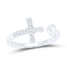 Load image into Gallery viewer, 10K White Gold Diamond Gift Heart Cross Ring 1/10 Cttw - Splendid Jewellery
