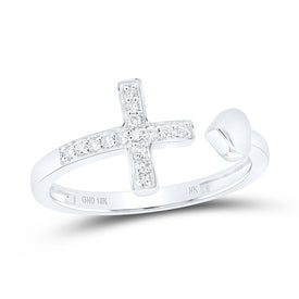 10K White Gold Diamond Gift Heart Cross Ring 1/10 Cttw - Splendid Jewellery