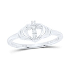 10K White Gold Diamond Gift Heart Cross Ring 1/12 Cttw - Splendid Jewellery