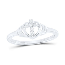 Load image into Gallery viewer, 10K White Gold Diamond Gift Heart Cross Ring 1/12 Cttw - Splendid Jewellery
