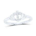 10K White Gold Diamond Gift Heart Cross Ring 1/12 Cttw - Splendid Jewellery