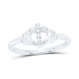 10K White Gold Diamond Gift Heart Cross Ring 1/12 Cttw - Splendid Jewellery