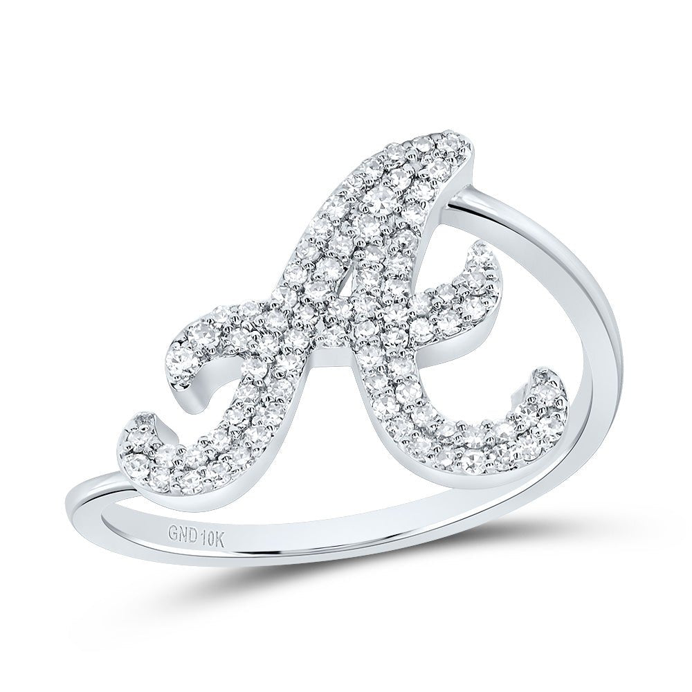 10K White Gold Diamond Gift Initial "A" Ring 1/4 Cttw - Splendid Jewellery