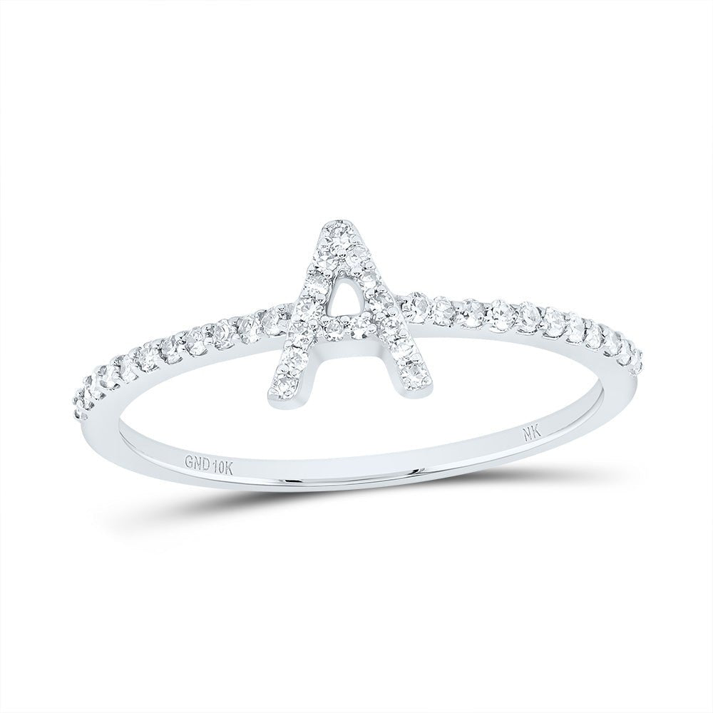 10K White Gold Diamond Gift Initial "A" Ring 1/6 Cttw - Splendid Jewellery