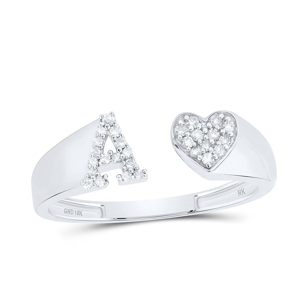10K White Gold Diamond Gift Initial "A" Women's Heart Ring 1/10 Cttw - Splendid Jewellery