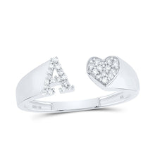 Load image into Gallery viewer, 10K White Gold Diamond Gift Initial "A" Women's Heart Ring 1/10 Cttw - Splendid Jewellery