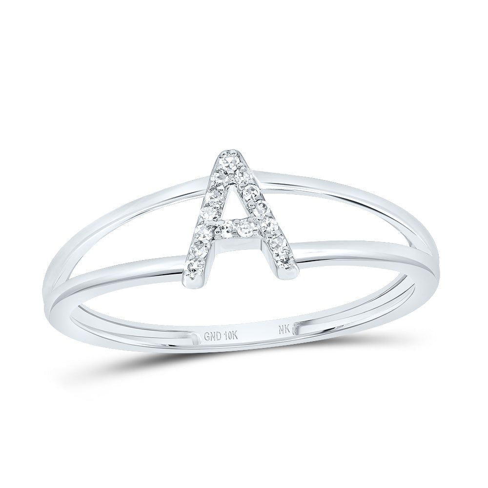 10K White Gold Diamond Gift Initial "A" Women's Ring 1/20 Cttw - Splendid Jewellery