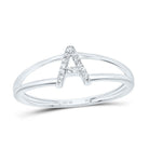 10K White Gold Diamond Gift Initial "A" Women's Ring 1/20 Cttw - Splendid Jewellery