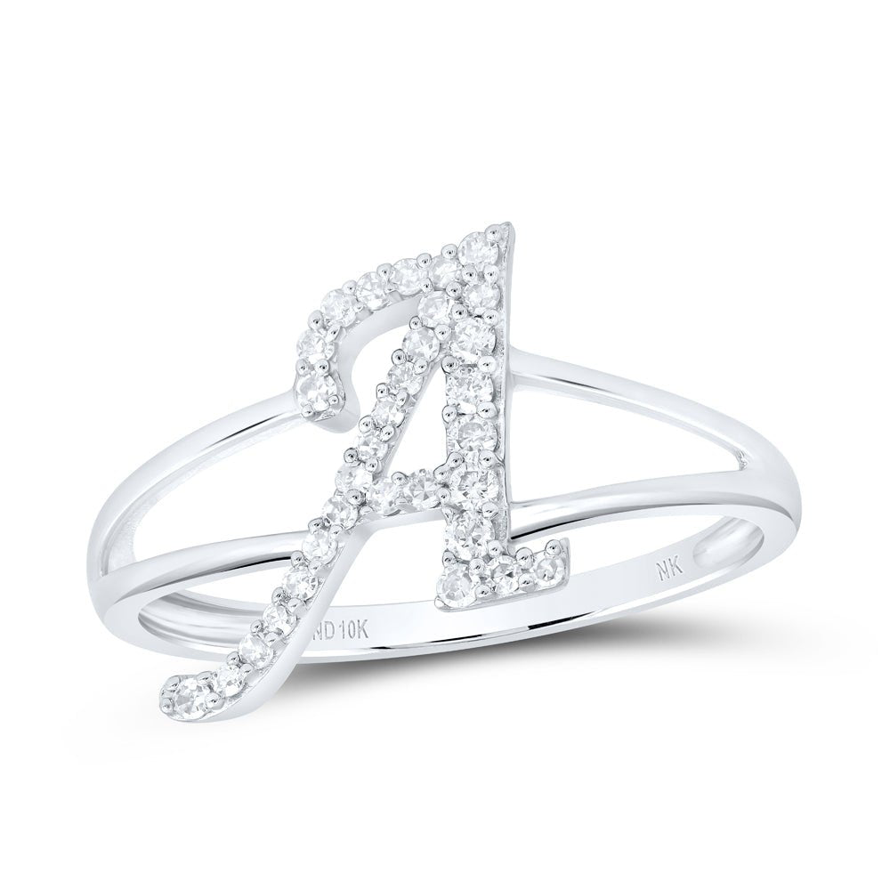 10K White Gold Diamond Gift Initial "A" Women's Ring 1/5 Cttw - Splendid Jewellery