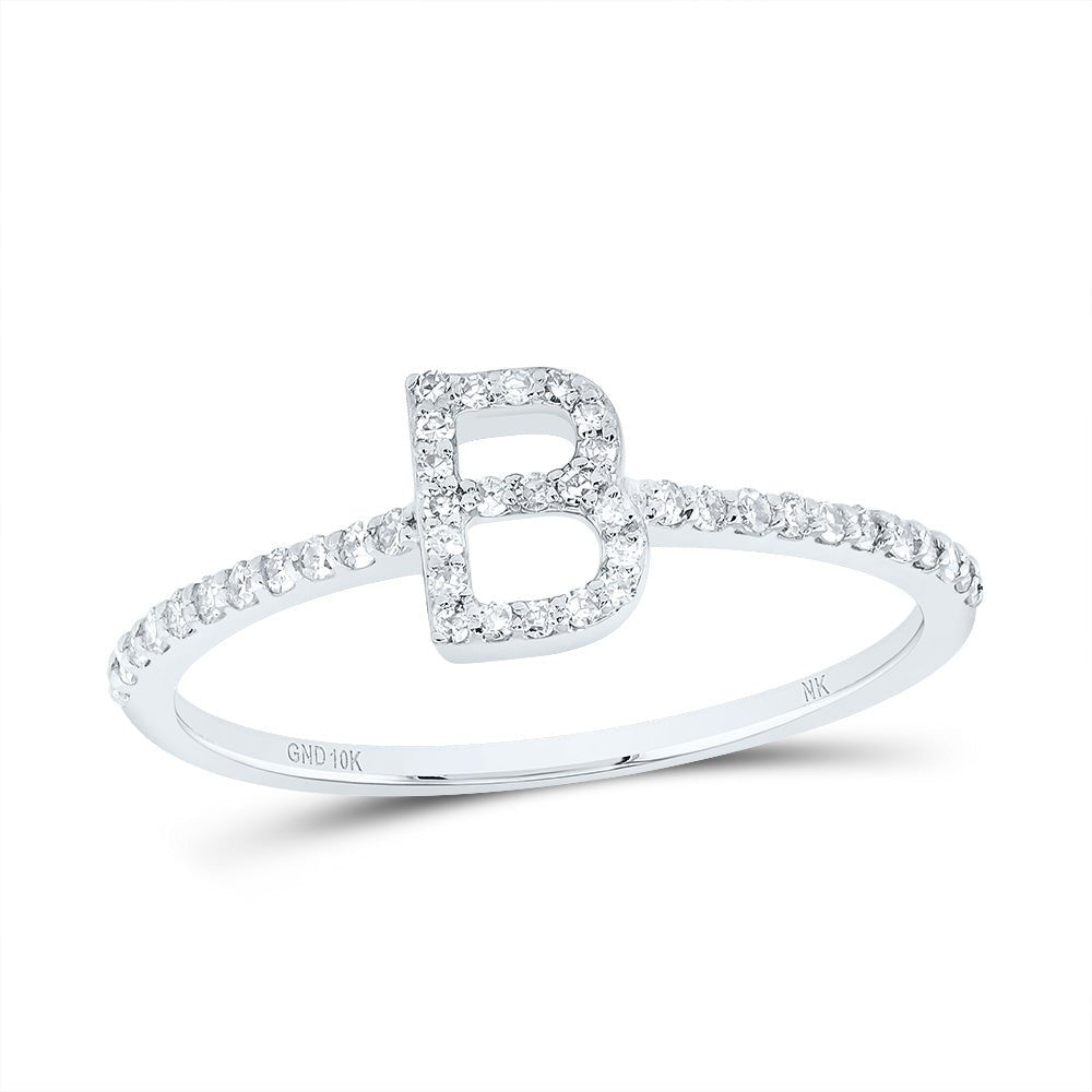 10K White Gold Diamond Gift Initial "B" Ring 1/6 Cttw - Splendid Jewellery