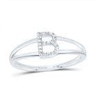 10K White Gold Diamond Gift Initial "B" Women's Ring 1/20 Cttw - Splendid Jewellery