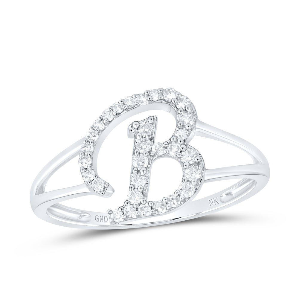 10K White Gold Diamond Gift Initial "B" Women's Ring 1/5 Cttw - Splendid Jewellery