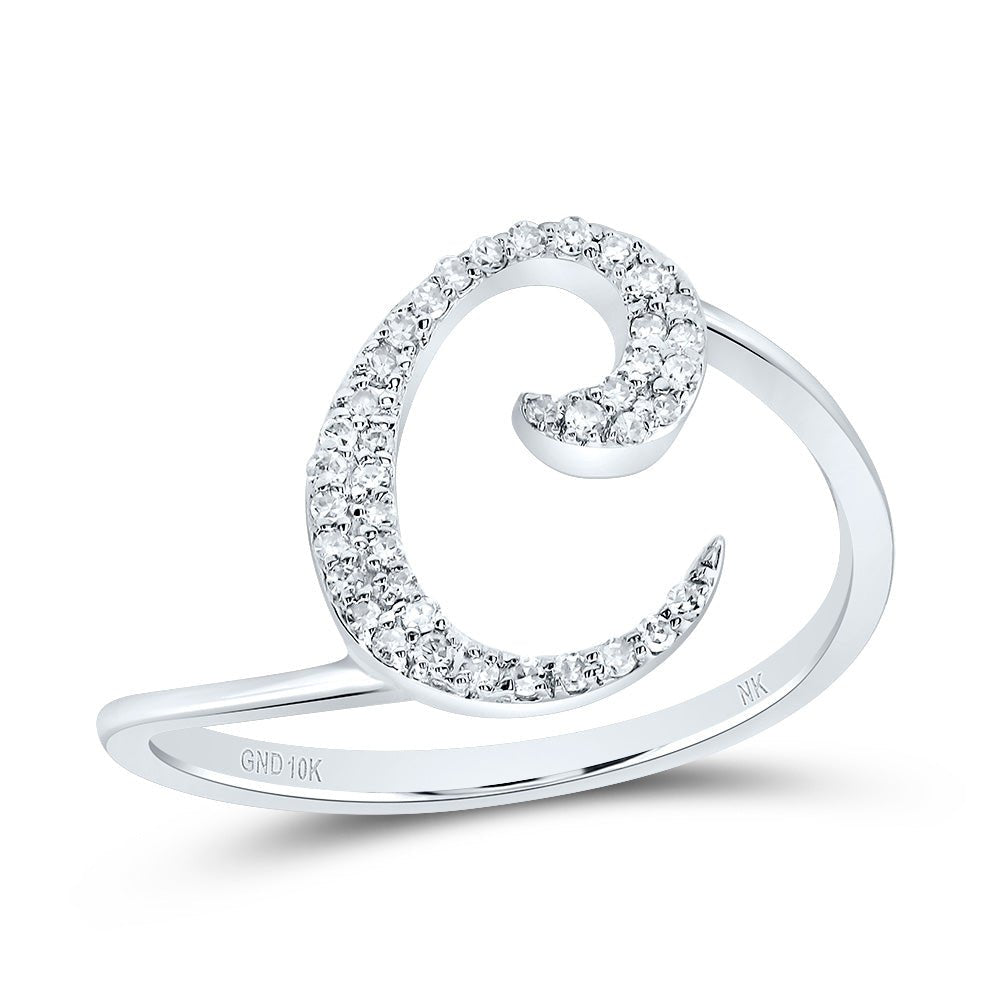10K White Gold Diamond Gift Initial "C" Ring 1/8 Cttw - Splendid Jewellery