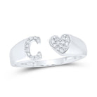 10K White Gold Diamond Gift Initial "C" Women's Heart Ring 1/10 Cttw - Splendid Jewellery
