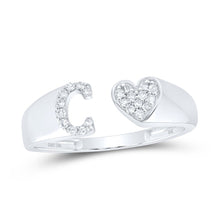 Load image into Gallery viewer, 10K White Gold Diamond Gift Initial "C" Women's Heart Ring 1/10 Cttw - Splendid Jewellery