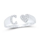 10K White Gold Diamond Gift Initial "C" Women's Heart Ring 1/10 Cttw - Splendid Jewellery
