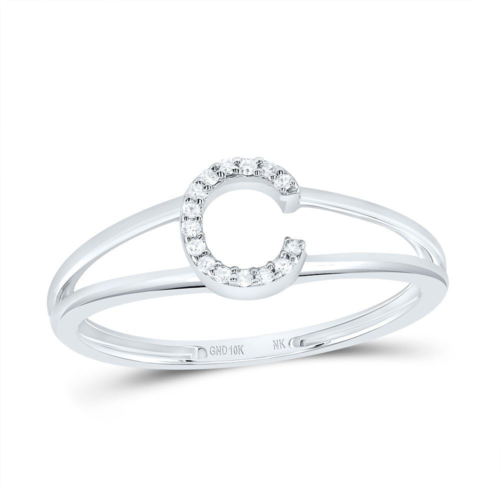 10K White Gold Diamond Gift Initial "C" Women's Ring 1/20 Cttw - Splendid Jewellery
