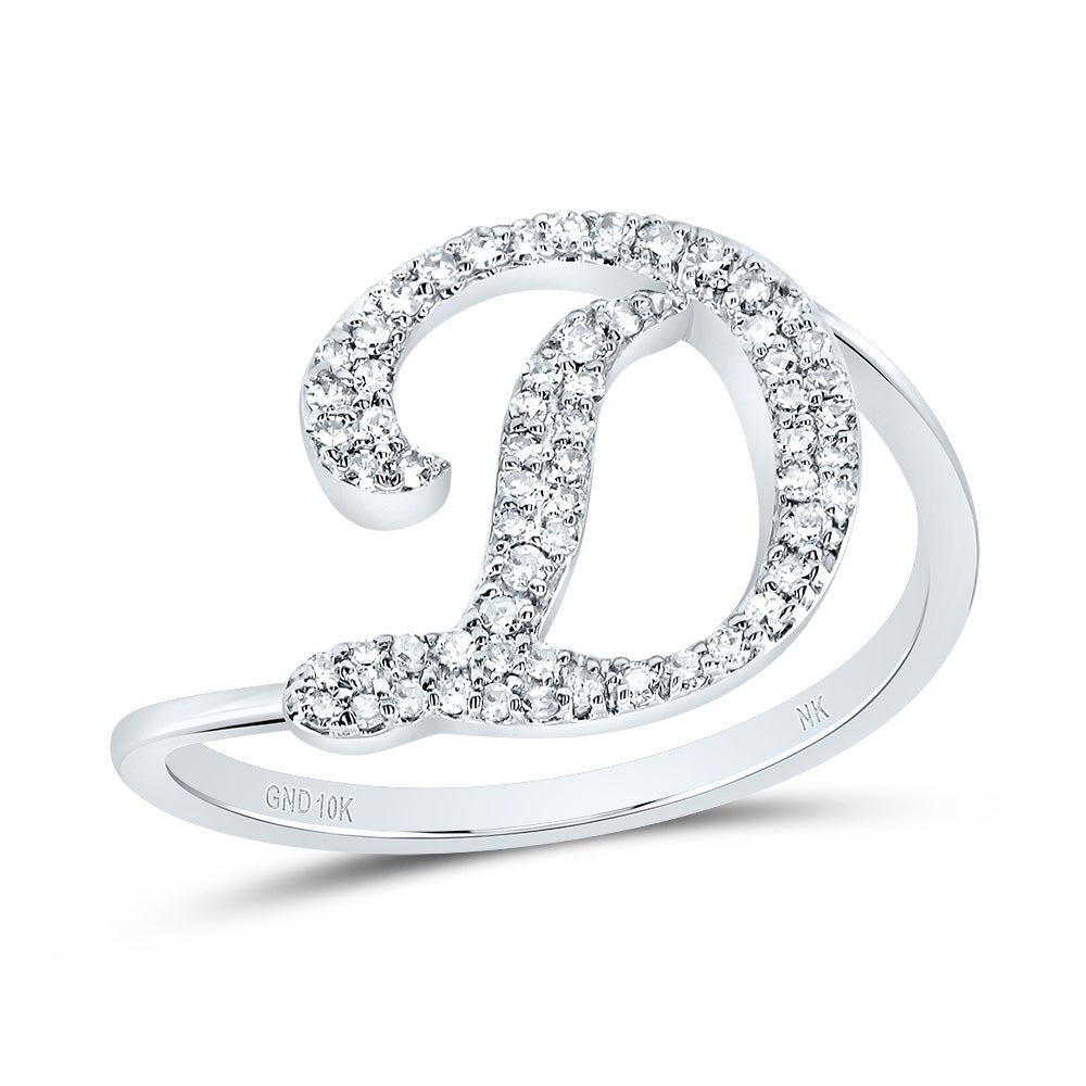 10K White Gold Diamond Gift Initial "D" Ring 1/5 Cttw - Splendid Jewellery