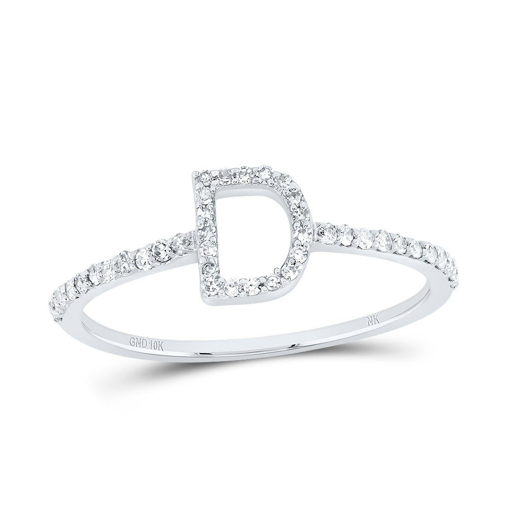 10K White Gold Diamond Gift Initial "D" Ring 1/6 Cttw - Splendid Jewellery