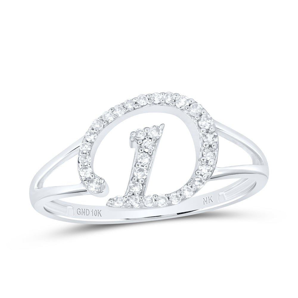 10K White Gold Diamond Gift Initial "D" Women's Ring 1/6 Cttw - Splendid Jewellery