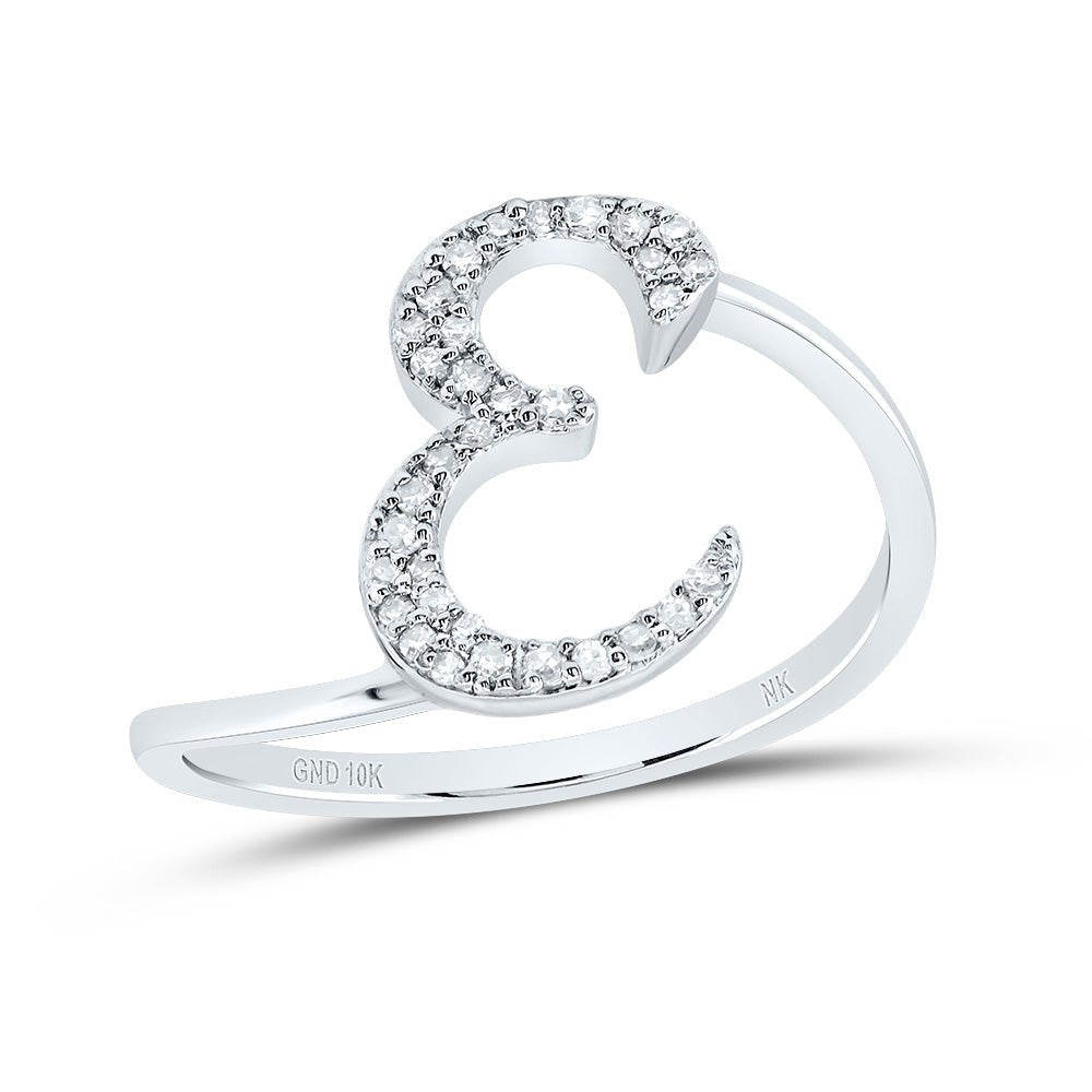 10K White Gold Diamond Gift Initial "E" Ring 1/8 Cttw - Splendid Jewellery