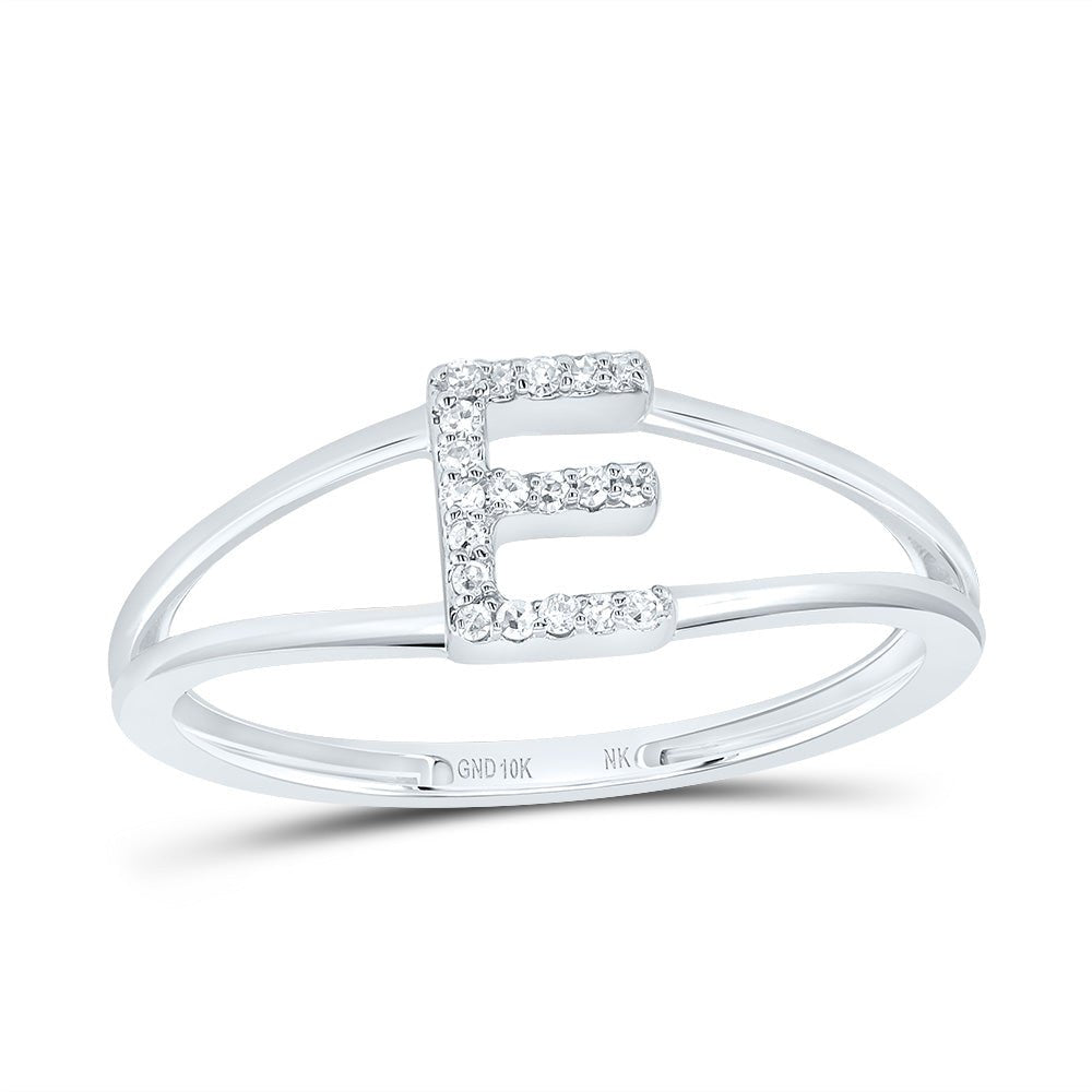 10K White Gold Diamond Gift Initial "E" Women's Ring 1/20 Cttw - Splendid Jewellery
