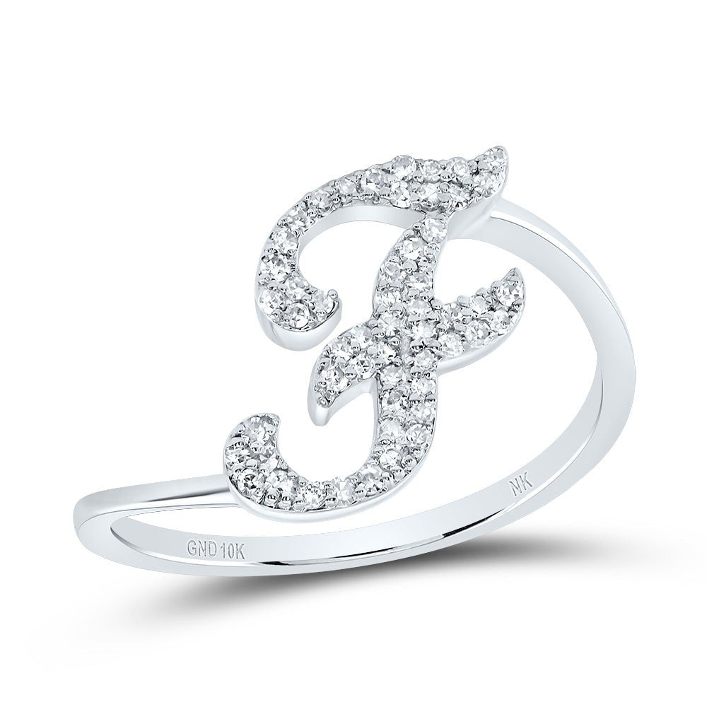 10K White Gold Diamond Gift Initial "F" Ring 1/6 Cttw - Splendid Jewellery