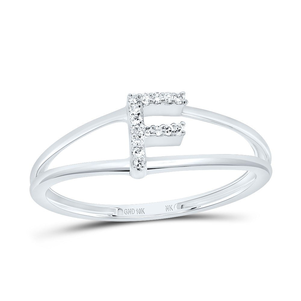 10K White Gold Diamond Gift Initial "F" Women's Ring 1/20 Cttw - Splendid Jewellery