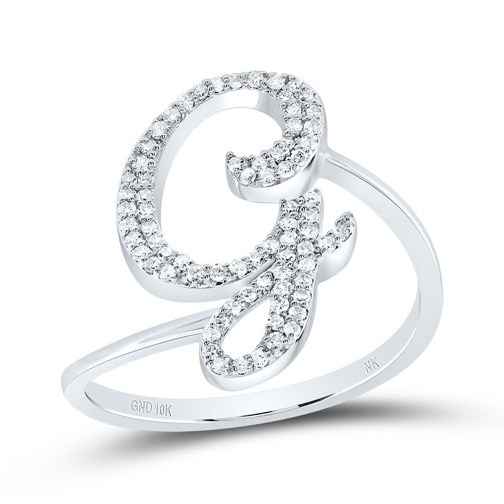 10K White Gold Diamond Gift Initial "G" Ring 1/4 Cttw - Splendid Jewellery