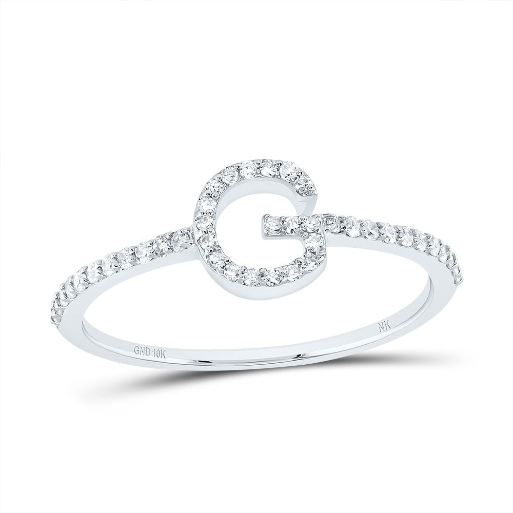 10K White Gold Diamond Gift Initial "G" Ring 1/6 Cttw - Splendid Jewellery