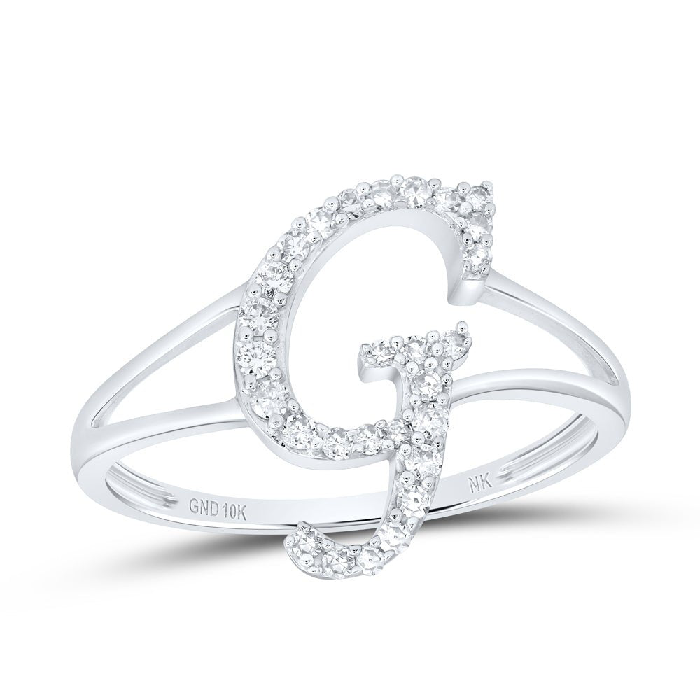 10K White Gold Diamond Gift Initial "G" Women's Ring 1/5 Cttw - Splendid Jewellery