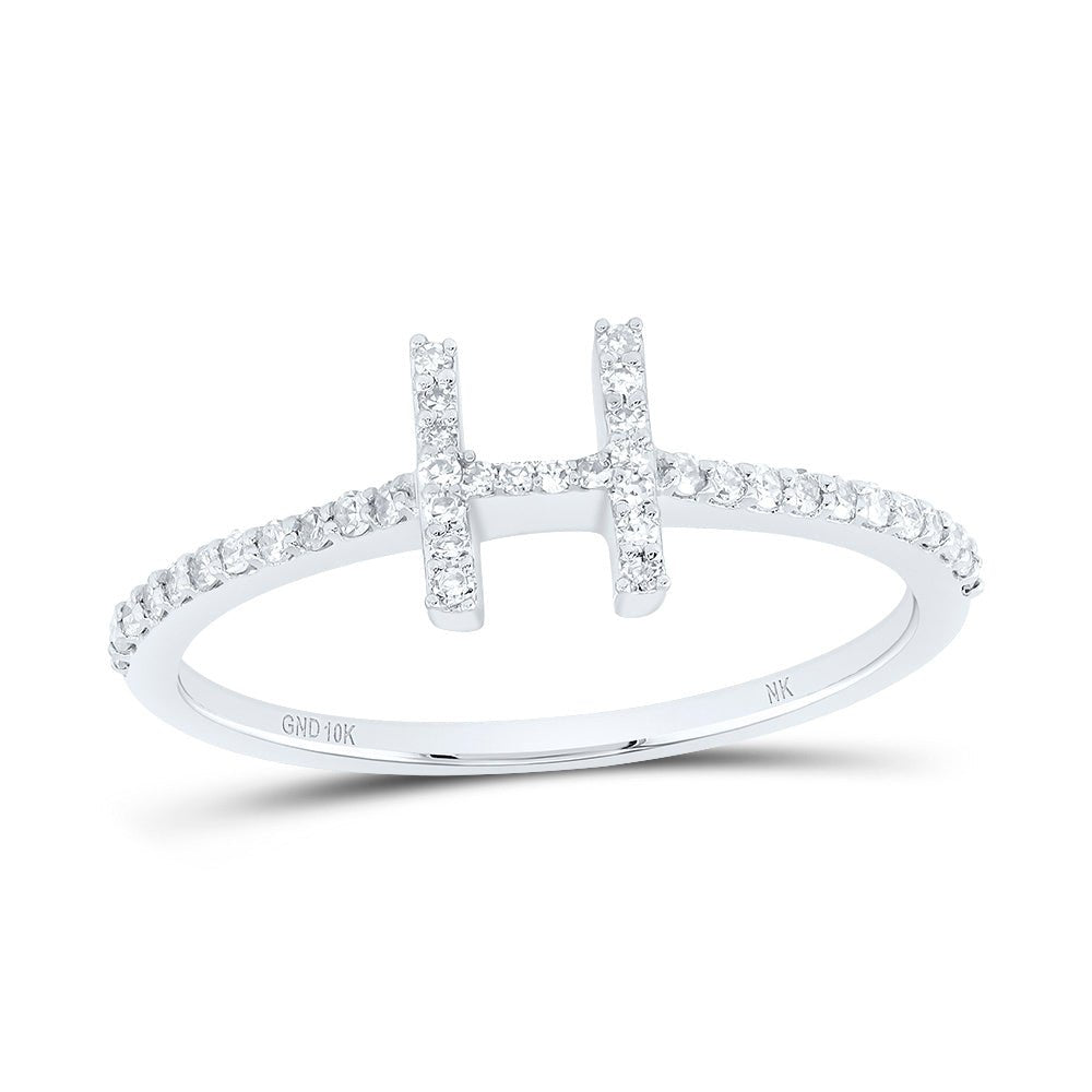 10K White Gold Diamond Gift Initial "H" Ring 1/6 Cttw - Splendid Jewellery