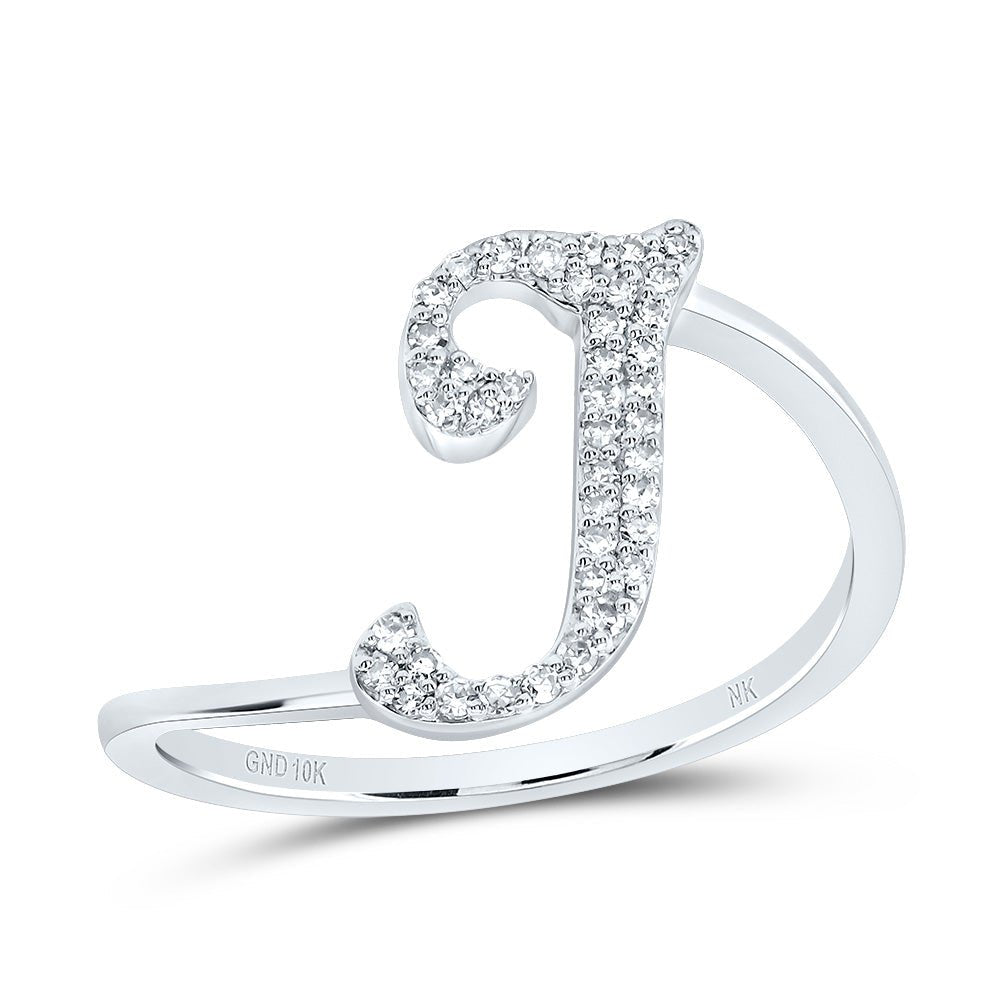10K White Gold Diamond Gift Initial "I" Ring 1/8 Cttw - Splendid Jewellery
