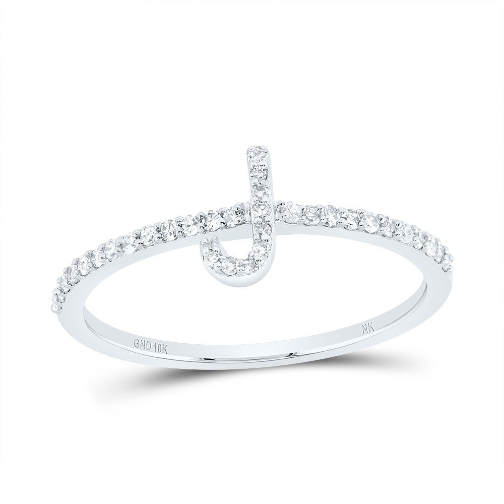 10K White Gold Diamond Gift Initial "J" Ring 1/6 Cttw - Splendid Jewellery