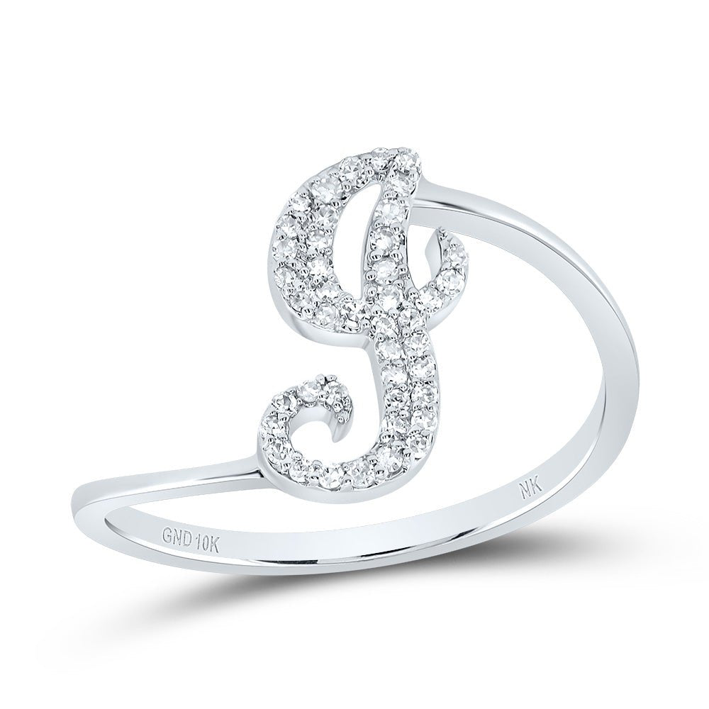 10K White Gold Diamond Gift Initial "J" Ring 1/8 Cttw - Splendid Jewellery