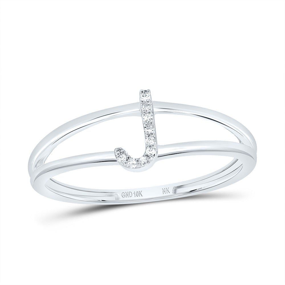 10K White Gold Diamond Gift Initial "J" Women's Ring 0.03 Cttw - Splendid Jewellery