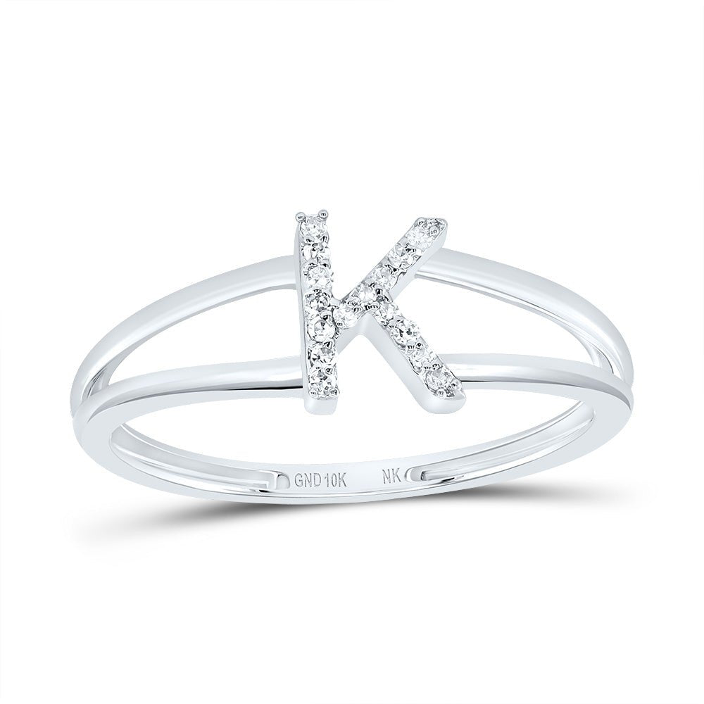 10K White Gold Diamond Gift Initial "K" Women's Ring 1/20 Cttw - Splendid Jewellery