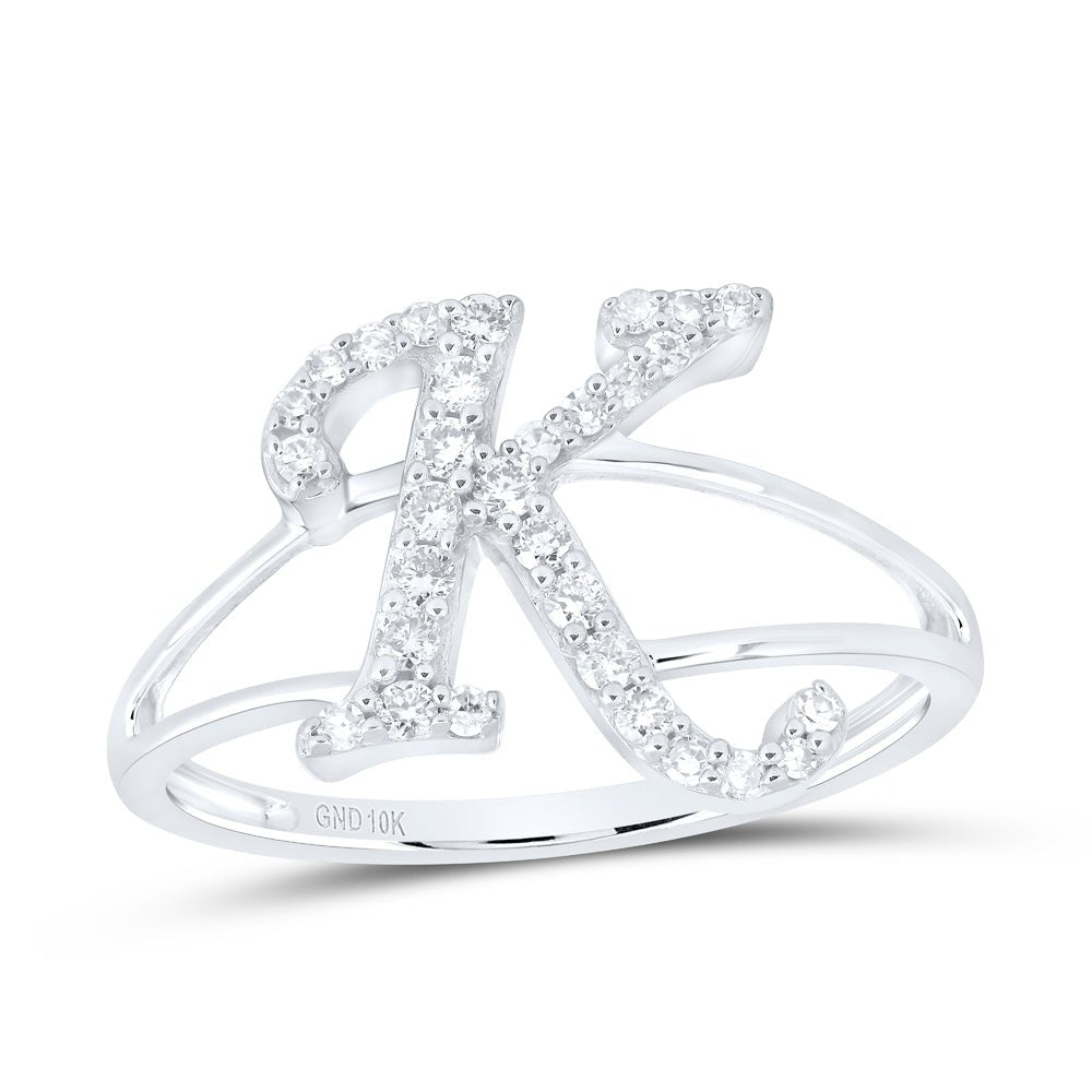 10K White Gold Diamond Gift Initial "K" Women's Ring 1/4 Cttw - Splendid Jewellery