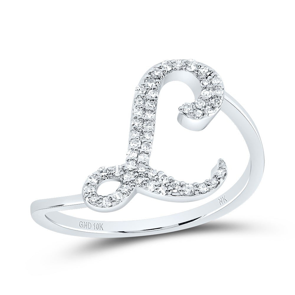10K White Gold Diamond Gift Initial "L" Ring 1/6 Cttw - Splendid Jewellery