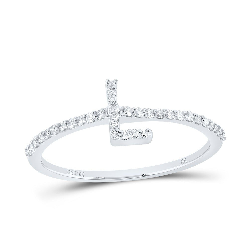 10K White Gold Diamond Gift Initial "L" Ring 1/6 Cttw - Splendid Jewellery