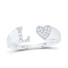 10K White Gold Diamond Gift Initial "L" Women's Heart Ring 1/10 Cttw - Splendid Jewellery